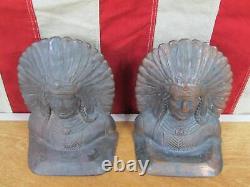 Vintage Antique Native American Indian Chief Bookends Brass or Cast Iron 6 Rare