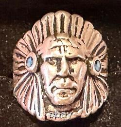 Vintage Antique Native American Navajo Silver Jeweled Indian Chief Head Ring