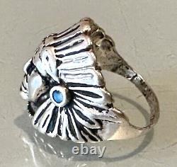 Vintage Antique Native American Navajo Silver Jeweled Indian Chief Head Ring