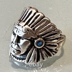 Vintage Antique Native American Navajo Silver Jeweled Indian Chief Head Ring