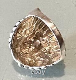 Vintage Antique Native American Navajo Silver Jeweled Indian Chief Head Ring