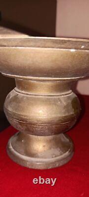 Vintage Antique Old Brass Bronze South Indian Flower Vase Pooja Spitting Pot E39