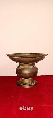 Vintage Antique Old Brass Bronze South Indian Flower Vase Pooja Spitting Pot E39