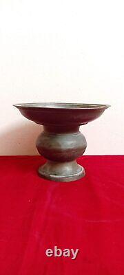 Vintage Antique Old Brass Bronze South Indian Flower Vase Pooja Spitting Pot E39