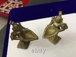 Vintage Antique Pair Solid Brass Cast Indian Goddess Deeplaxmi Statue Figurine