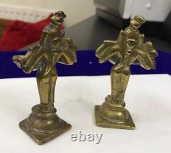 Vintage Antique Pair Solid Brass Cast Indian Goddess Deeplaxmi Statue Figurine