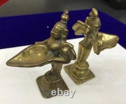 Vintage Antique Pair Solid Brass Cast Indian Goddess Deeplaxmi Statue Figurine