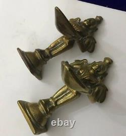 Vintage Antique Pair Solid Brass Cast Indian Goddess Deeplaxmi Statue Figurine