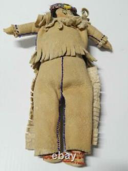 Vintage / Antique Plains Cree Beaded Hide Indian Doll Montana / Canada Realhair