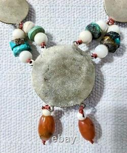 Vintage/Antique South Asian Turquoise Multi-Gemstone Silver Necklace 26- 187g