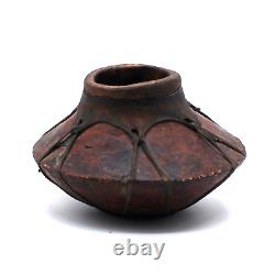 Vintage Antique Tarahumara Indian Clay Pot Vessel Rawhide Wrapped Pottery