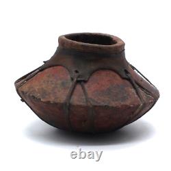 Vintage Antique Tarahumara Indian Clay Pot Vessel Rawhide Wrapped Pottery