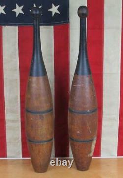 Vintage Antique Wood Indian Club Exercise Pins 24 Tall early 1900s Gym Decor