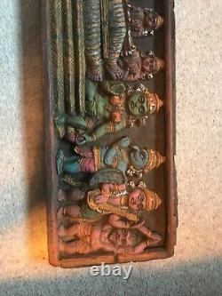 Vintage Antique Wooden carved Wall Panel Hindu Gods Vishnu on Sheshnaga Rare