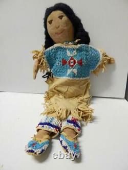 Vintage Antique Yakima Plateau Indian Doll Old Fully Beaded Yoke Leggins Mocs