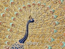 Vintage Asian Hand Embroidery Bullion Thread Padded PEACOCK 13 READ & L@@K