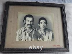Vintage B&W Photograph Old South-Indian Couple LadySaree 60s Fashion Costume A83