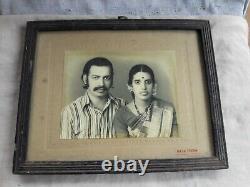 Vintage B&W Photograph Old South-Indian Couple LadySaree 60s Fashion Costume A83