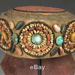 Vintage Beaded Semi-precious Stones Perak Cap Adornment Ornament Ladakh India