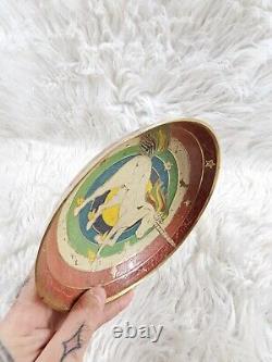 Vintage Beautiful Antique Brass Enamel Bowl with Unicorn Pedestal Mughal Morad