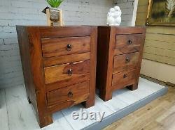 Vintage Bedside Cabinet Chest of Drawers Jali Sheesham Wood Indian Bedside Table