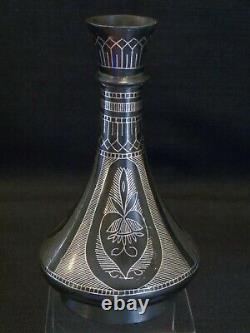 Vintage Bidri Silver Inlay Hand Crafted Vase From Southern India
