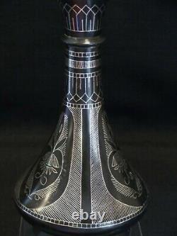 Vintage Bidri Silver Inlay Hand Crafted Vase From Southern India