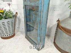 Vintage Blue Indian Solid Wooden Glazed Display Bathroom Kitchen Wall Cabinet