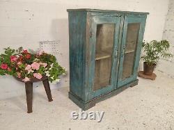 Vintage Blue Indian Wooden Glazed Display Kitchen Bathroom Cabinet Bookcase