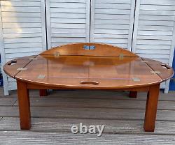 Vintage Bombay Large Oval Butler Table with old up side handles Brass Handles