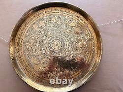 Vintage Brass Engraved Tray Indian Was A Table Top