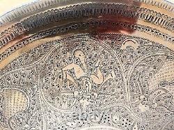 Vintage Brass Engraved Tray Indian Was A Table Top