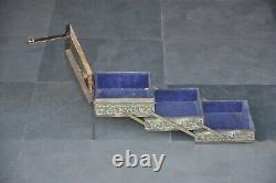 Vintage Brass Handcrafted Lacquer Inlay 3 Compartment Jewellery Box, Nice Patina