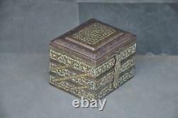 Vintage Brass Handcrafted Lacquer Inlay 3 Compartment Jewellery Box, Nice Patina