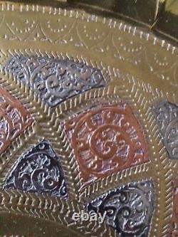 Vintage Brass Silver Copper Inlay Puja Plate Chased & Embossed Hindu Ceremonial