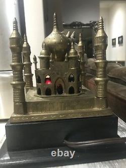 Vintage Brass Taj Mahal Sculpture Trophy Table Lamp Pre 1967 Working Red Bulb