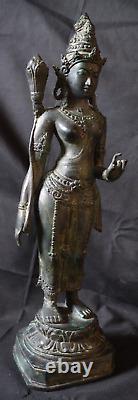 Vintage Bronze Dewi Sri Lakshmi, Rice Plant Hindhu Goddess Statue 18.5 Inches