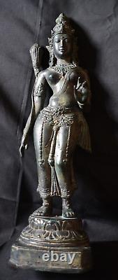 Vintage Bronze Dewi Sri Lakshmi, Rice Plant Hindhu Goddess Statue 18.5 Inches