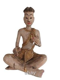 Vintage Buddha Wooden Sculpture LARGE Thai Monk Indian Antique Sitting Buddhist