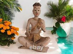 Vintage Buddha Wooden Sculpture LARGE Thai Monk Indian Antique Sitting Buddhist