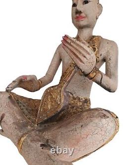 Vintage Buddha Wooden Sculpture LARGE Thai Monk Indian Antique Sitting Buddhist