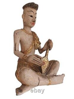 Vintage Buddha Wooden Sculpture LARGE Thai Monk Indian Antique Sitting Buddhist