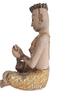 Vintage Buddha Wooden Sculpture LARGE Thai Monk Indian Antique Sitting Buddhist