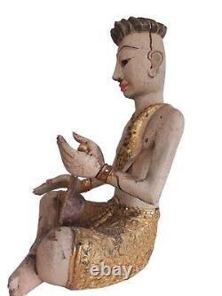 Vintage Buddha Wooden Sculpture LARGE Thai Monk Indian Antique Sitting Buddhist