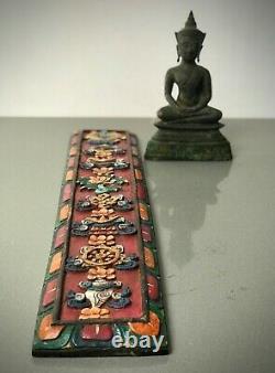 Vintage, Buddhist Eight Auspicious Symbols Wooden Frieze. Tibet. Nepal. India