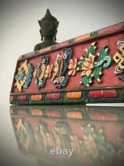 Vintage, Buddhist Eight Auspicious Symbols Wooden Frieze. Tibet. Nepal. India