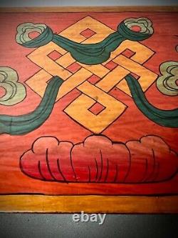 Vintage Buddhist Folding Prayer Table. Victory Flag & Eternal Knot. Tibet. Nepal