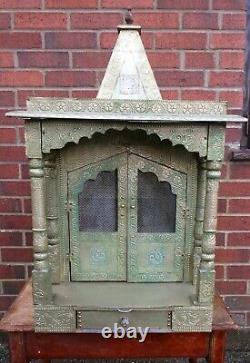Vintage C1960s large Indian Jain Hindu nickel wood home shrine altar cabinet