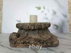 Vintage Candle Holder Indian Antique Hand carved Wooden Architectural Salvage