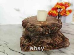 Vintage Candle Holder Indian Antique Hand carved Wooden Architectural Salvage